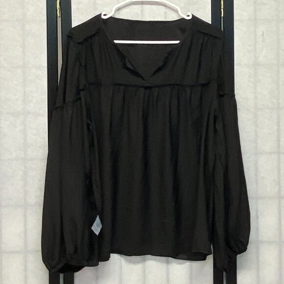 Vince Camuto Bell Sleeve Split Neck Peasant Blouse L Flowy Boho Chic Top - Picture 5 of 12